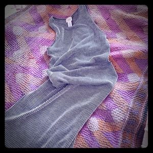 Black and White Striped 3/4 Length Dress